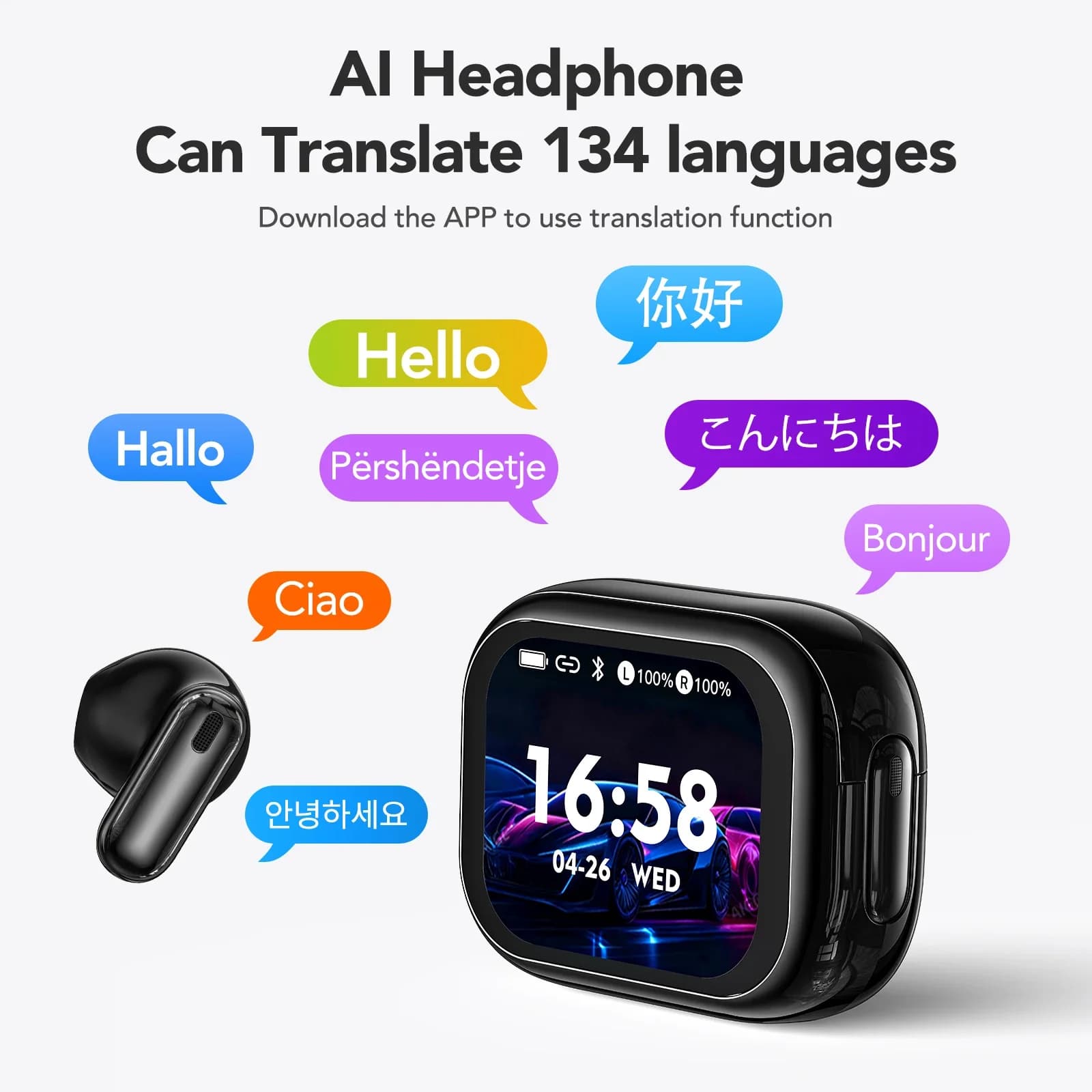 HTC NE68 Bluetooth Earphones LED Touchscreen TWS In-Ear Wireless Headphones Long-Life AI Translator Earbuds with Mic