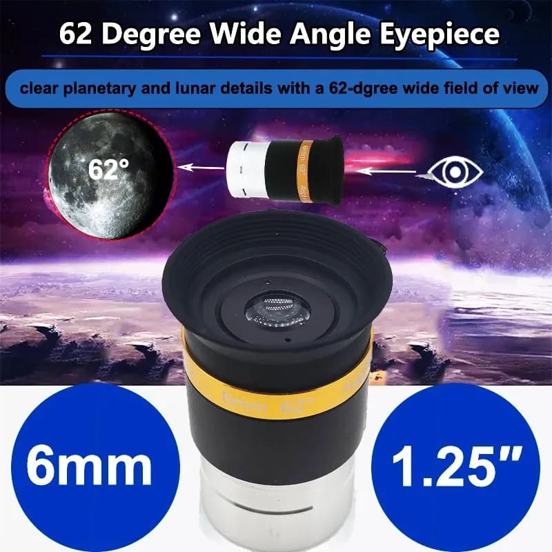 Oculare Celestron grandangolare da 62 gradi da 6 mm - Lente multistrato HD asferica da 1,25" con filettatura per accessorio telescopio astronomico