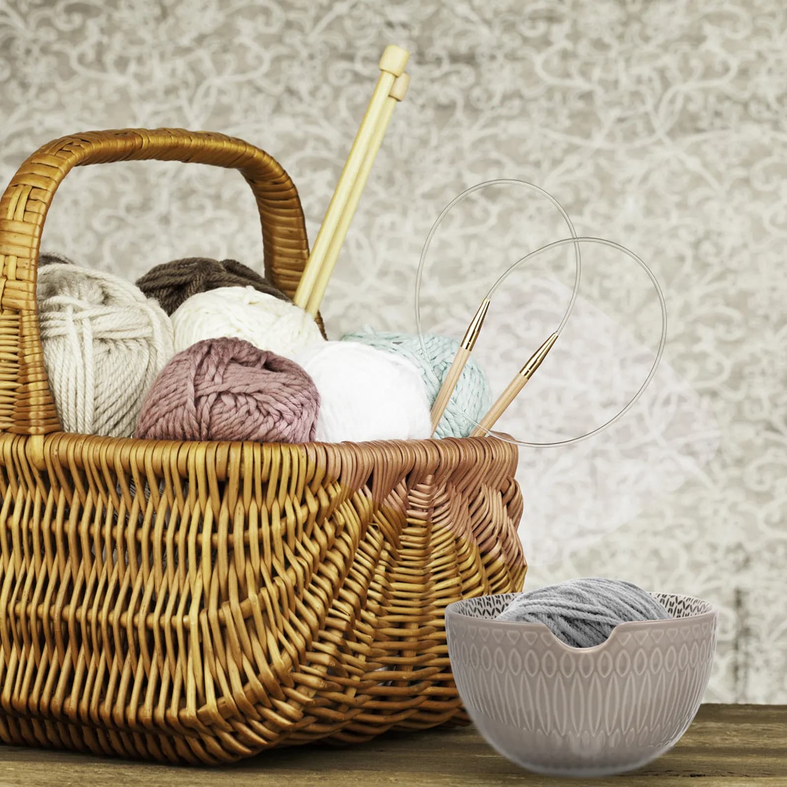 Yarn Storage Bowl Ceramic Crochet Holder Multifunctional Knitting Organizing Bowl for Handicraft Tools and Multiple Yarn Balls