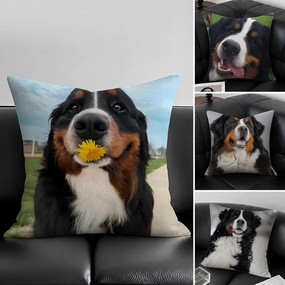 Set di fodere per cuscini in lino naturale con motivo B-Bernese M-Mountain D-Dog, decorazione tutto in uno per divano, camera da letto e sedia
