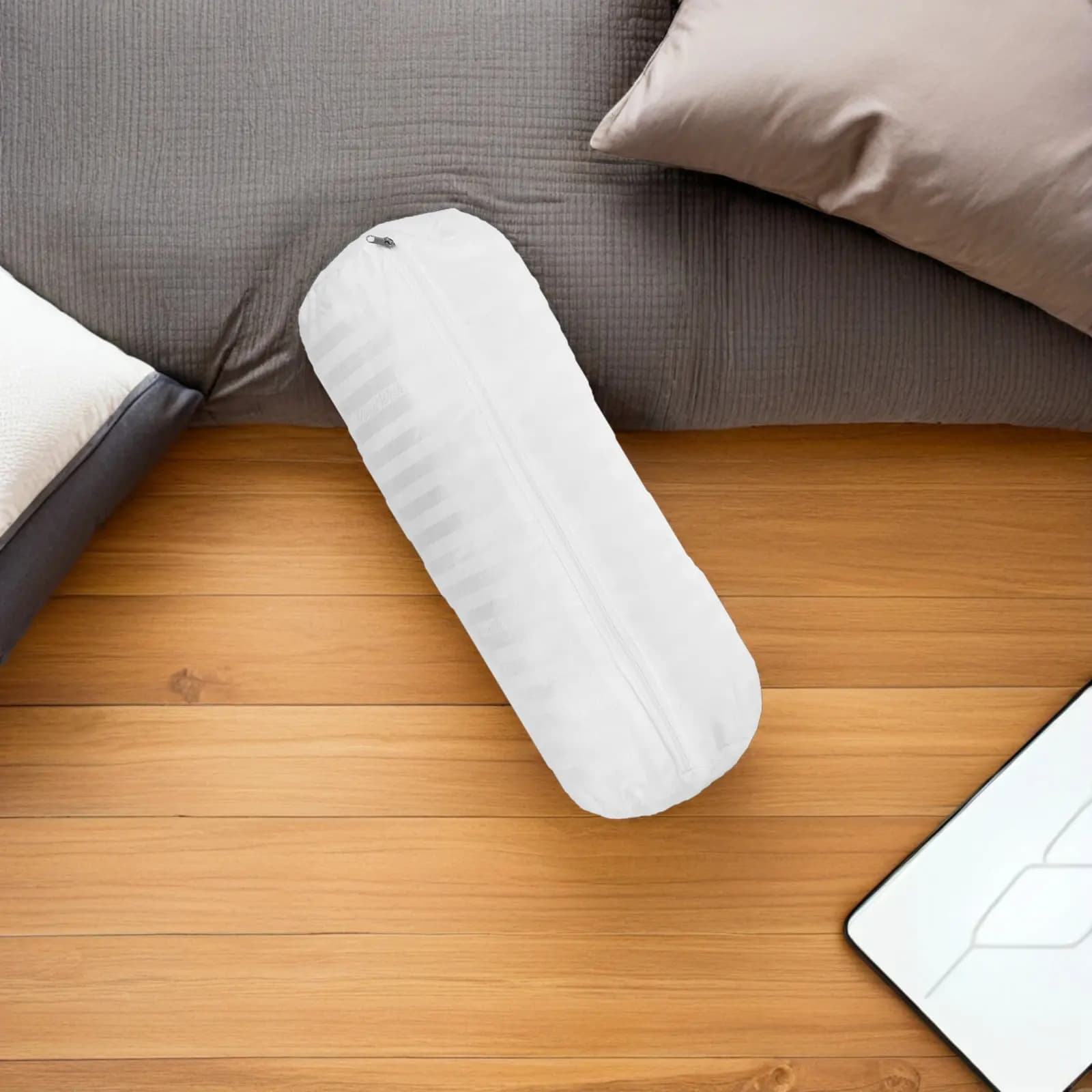 2Pcs Tube Pillow Cover Round Bolster Pillowcase Easy Clean Zipper Design Ergonomic Neck and Back Support for Office Home Travel