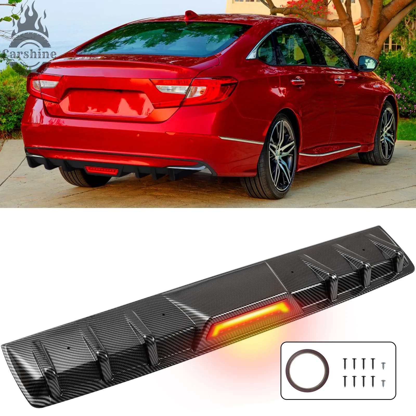 Diffusore Spoiler Paraurti Posteriore con Luce Freno a LED per Honda Accord Sport Sedan