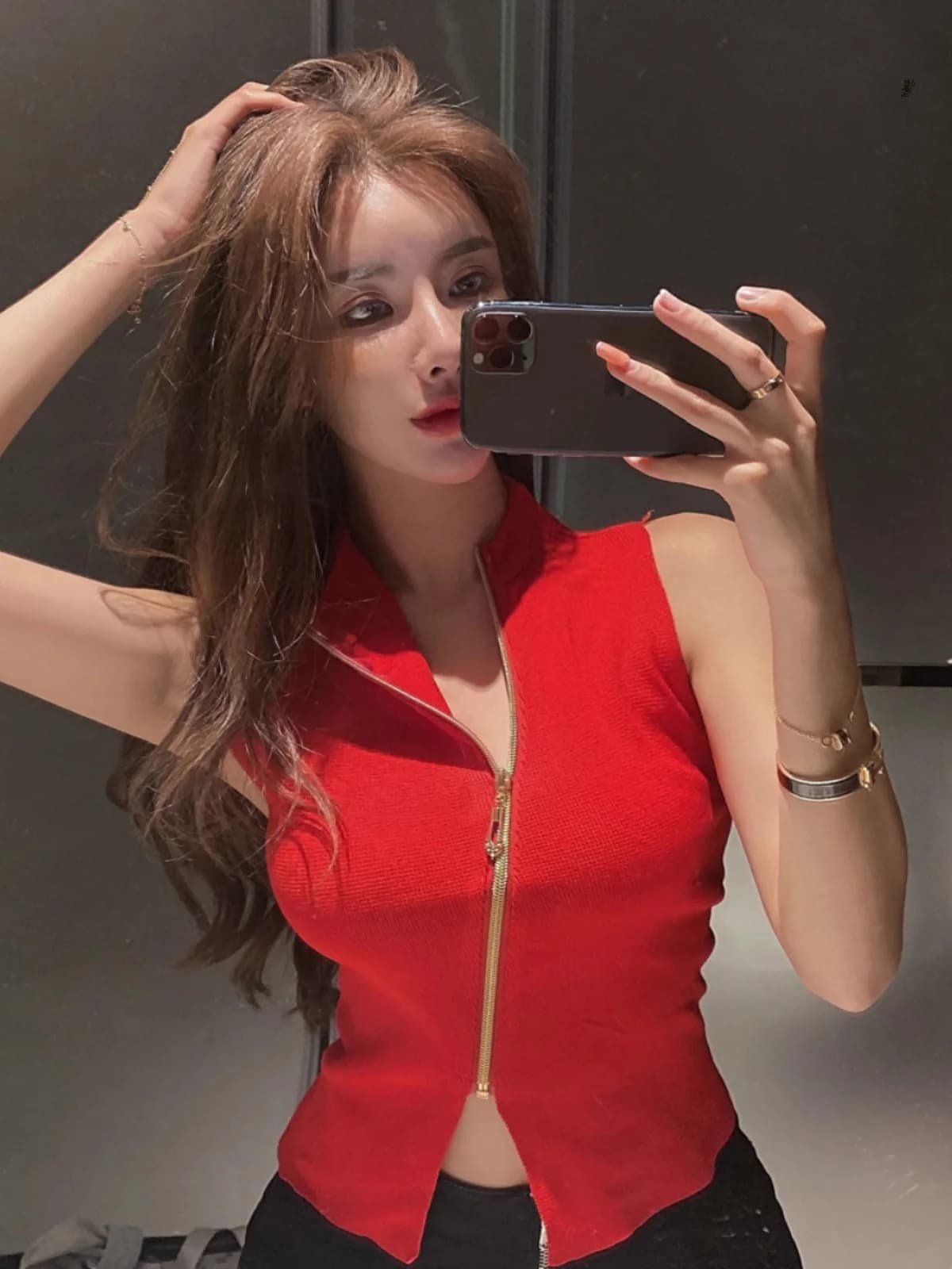 Korean Style Fashion Sexy Design Zipper Sleeveless Inner Wear Tank Top Short Slimming Hoodie Women's Summer Casual Vest