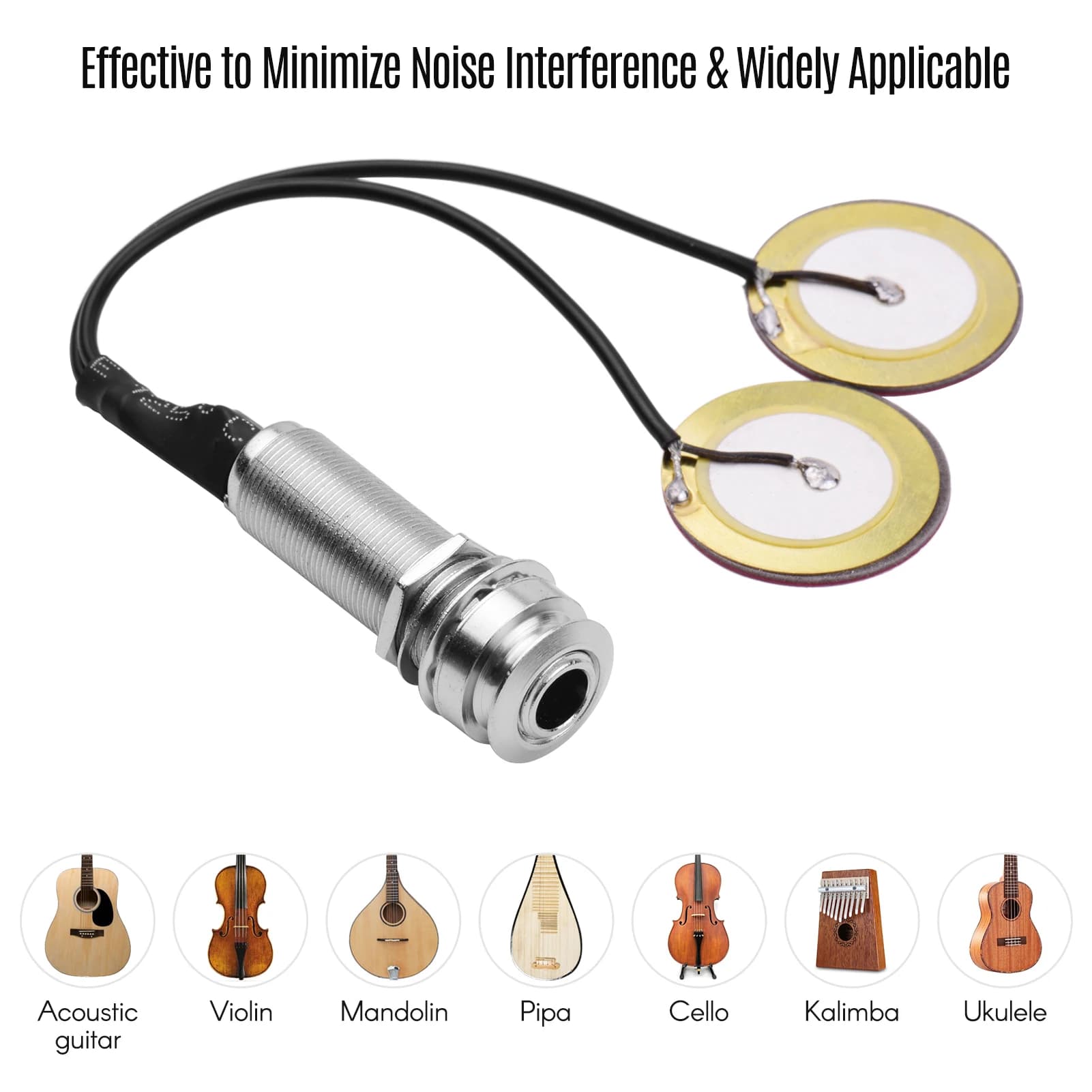 Pickup per Chitarra Acustica Adesivo, Trasduttore per Strumenti con Jack da 1/4 di Pollice per Violino, Mandolino, Ukulele