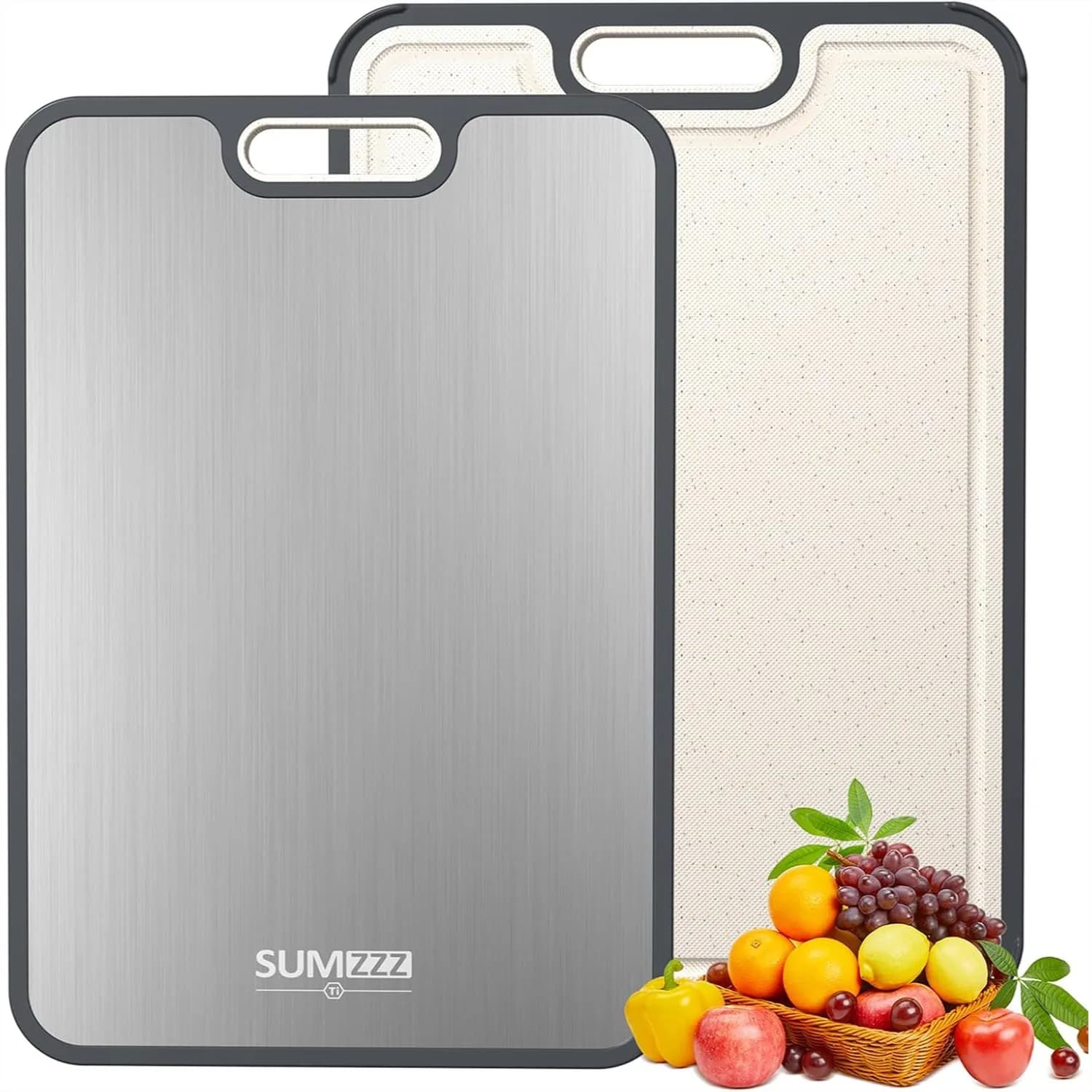 Tagliere in Titanio per Cucina, Doppio Lato con Scanalatura per Succhi, Grande 15x10.3 Pollici, Facile da Pulire