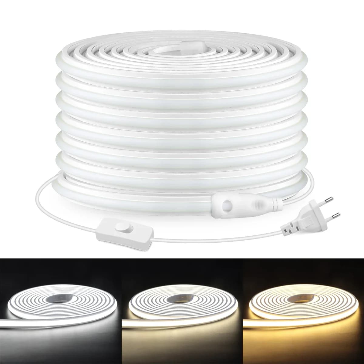 Nastro LED al neon COB in vero silicone 220V, resistente al calore, impermeabile, con design autoadesivo posteriore per decorazioni per interni ed esterni