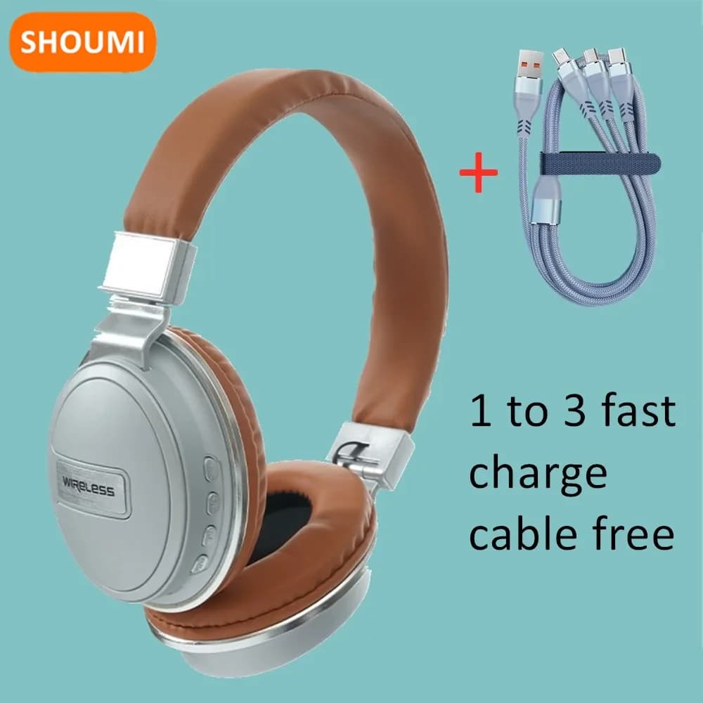 Shoumi Bluetooth Headphones Wireless headset with Micro charging cable Lightning TYPE-C Foldable stereo earphone with big gift ear