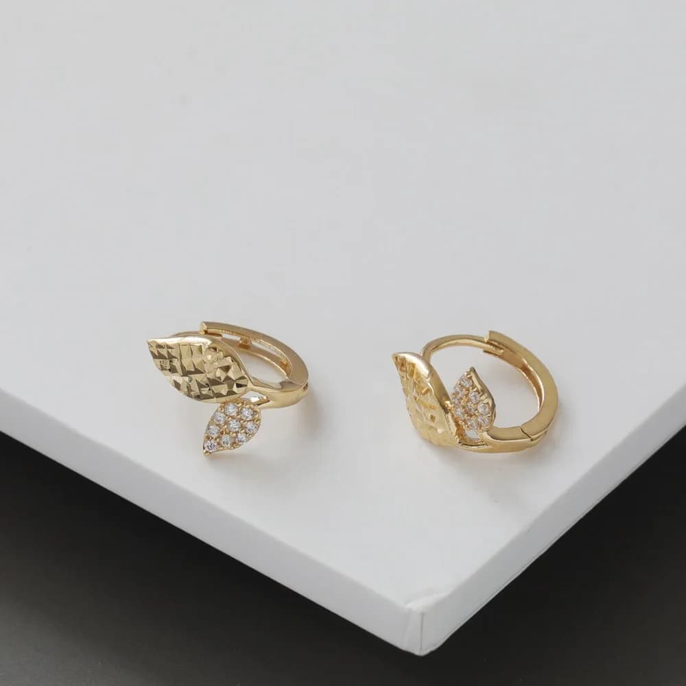 925 Sterling Silver 18K Gold Plated Leaf Huggie Hoop Earrings for Women Paved Zircon Double Leaf Ear Buckles Daily Jewelry