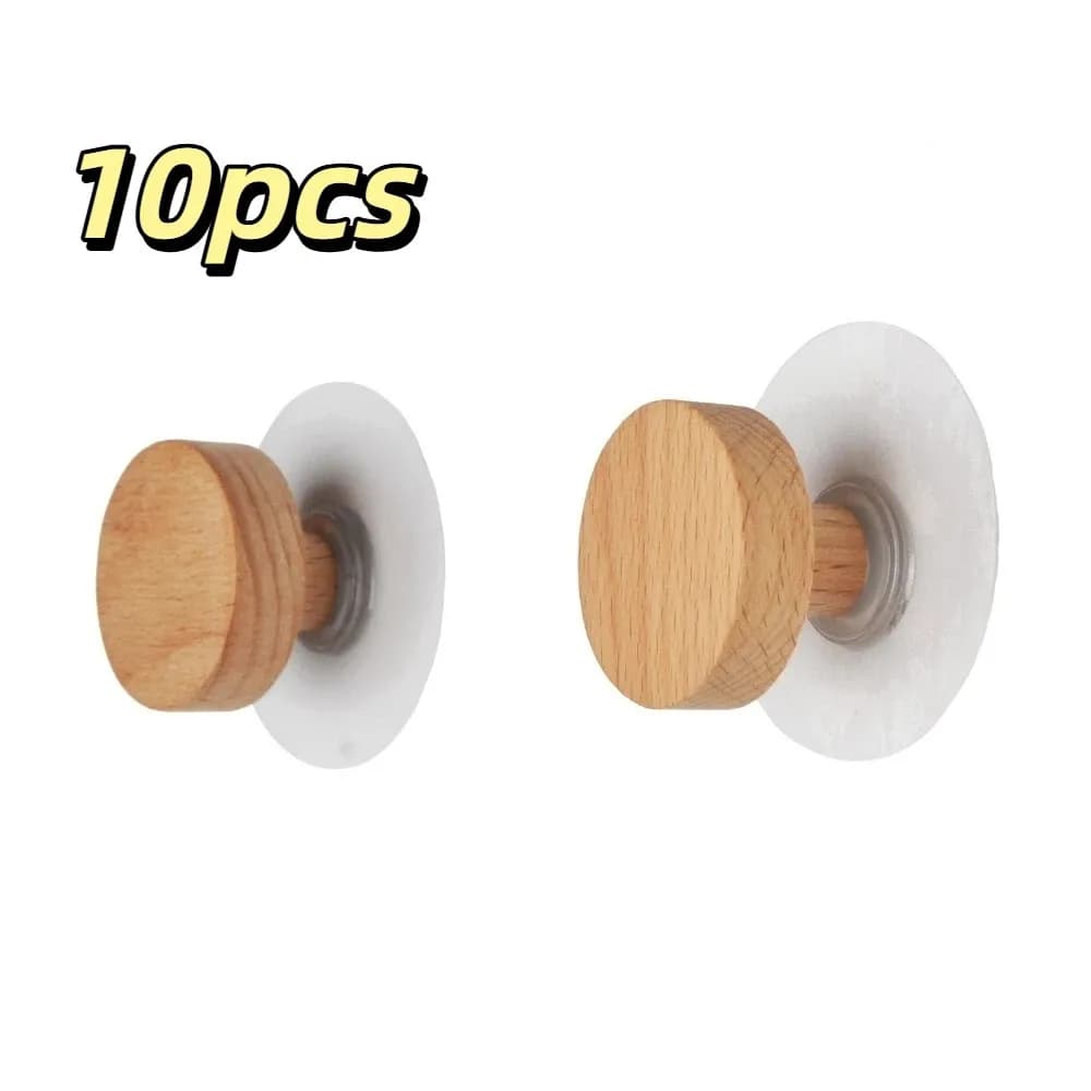 10pcs Natural Wooden Material Wooden Suction Cup Hook Nordic Minimalist Look Smooth Surface Round Wall Hook Simple Outlook