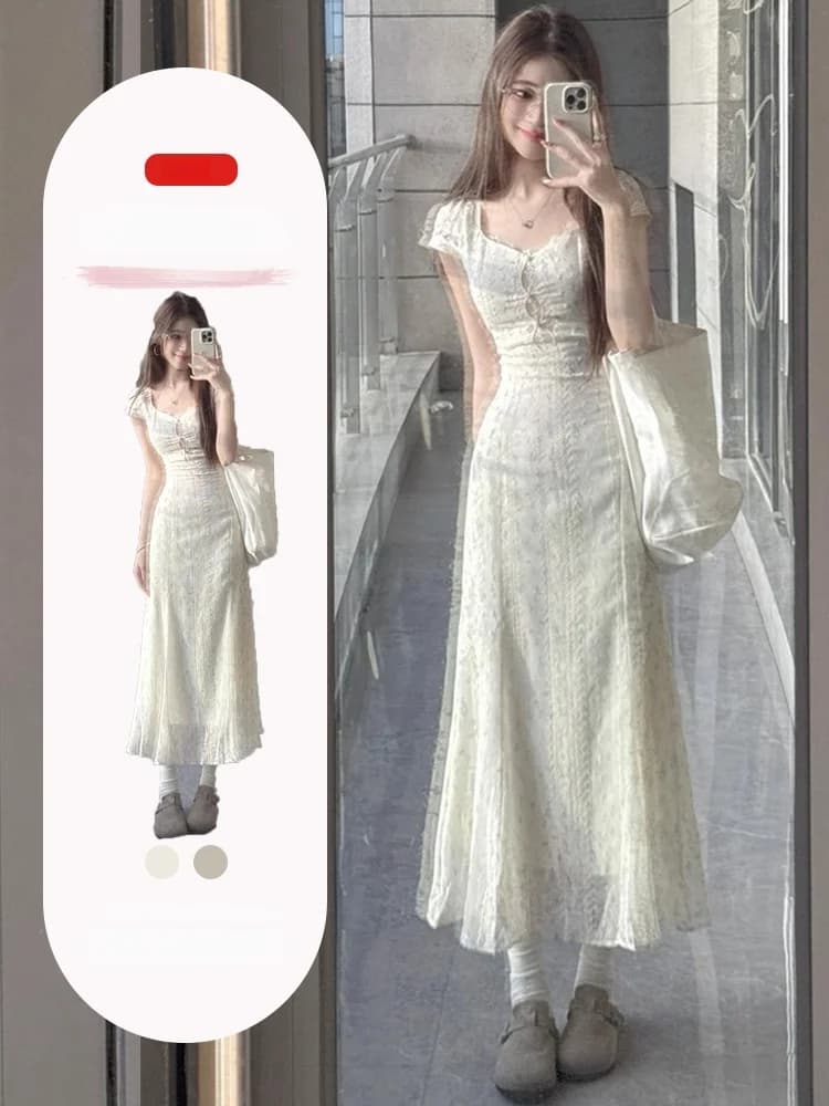 Elegant New Style Summer Dress, with Floral Print, Strect Life, Medium Trapeze skirt Length, Soft Fabric, Slimming Effect and Cover