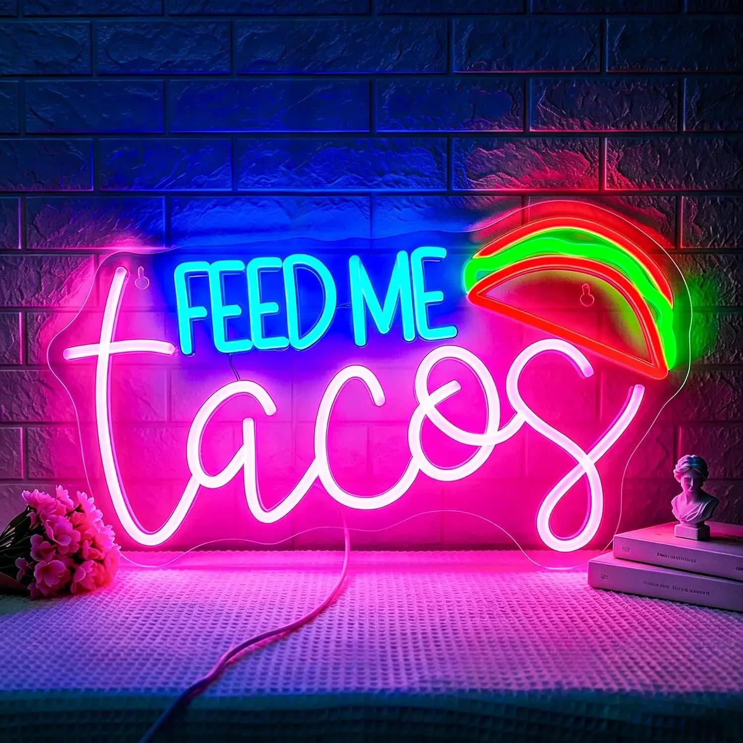 Tacos Neon Sign USB Dimmable LED Light for Taco Shop Restaurant Kitchen Bar Party Front Window Wall Decoration Signboard Light