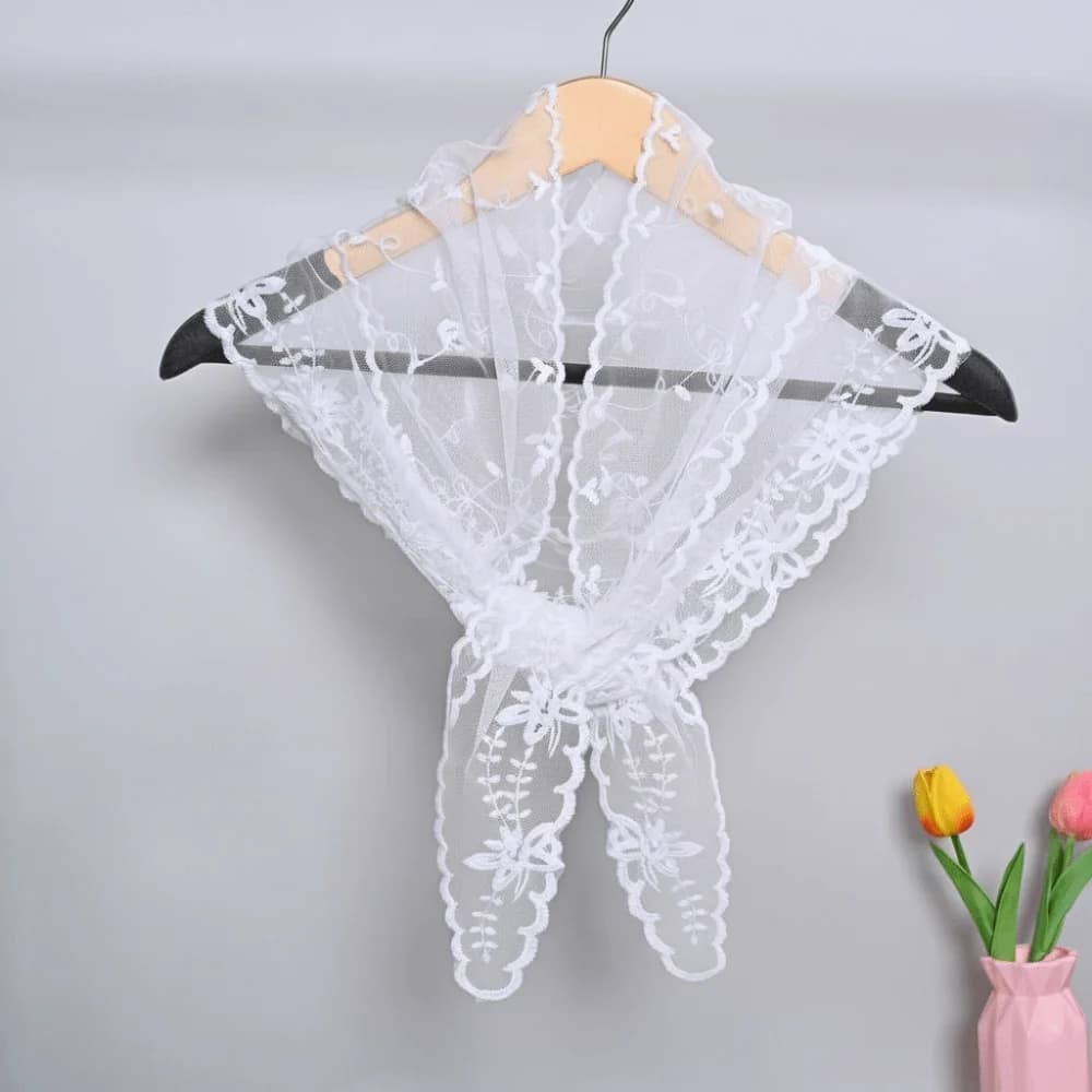Retro Embroidered Flower Lace Scarf Breathable Mesh Lightweight Triangle Scarf Sunscreen Shawl Spring