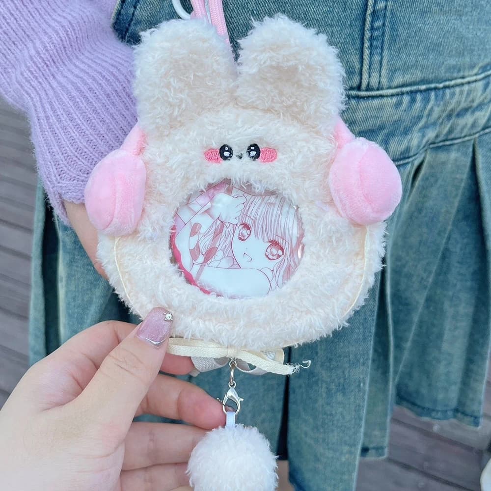 Borsa portaoggetti con cornice per badge in peluche stile giapponese INS, adatta per portachiavi per bambola in cotone da 25 75 mm, regalo per bambini, decorazioni per la casa
