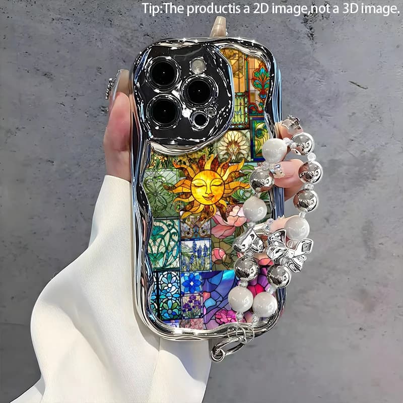 Floral Pattern 2D Irregular Plated Phone Case with Bracelet for iPhone 17/16/15/14/13/12/11/PLUS/PROMAX Trendy Gift for Friends