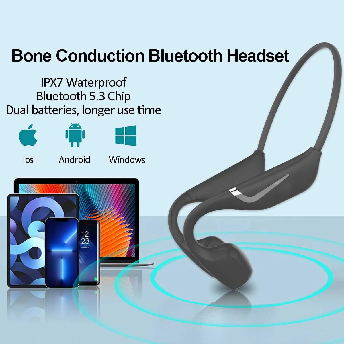 Le cuffie Bluetooth a conduzione ossea BT5.3con doppie batterie offrono una batteria ultra lunga durata per lo sport, la corsa notturna e il ciclismo