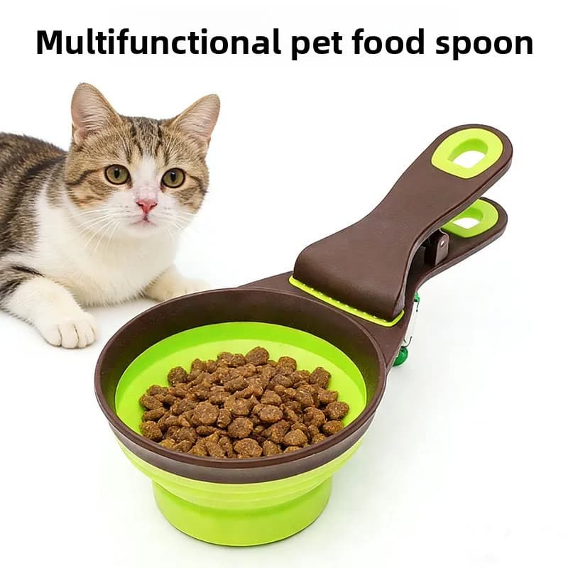 Ciotola Pieghevole per Animali Domestici, Cucchiaio per Acqua, Tazza Dosatrice per Cibo, Clip Sigillante per Cibo per Cani, Accessori Multifunzionali e Pratici per Animali