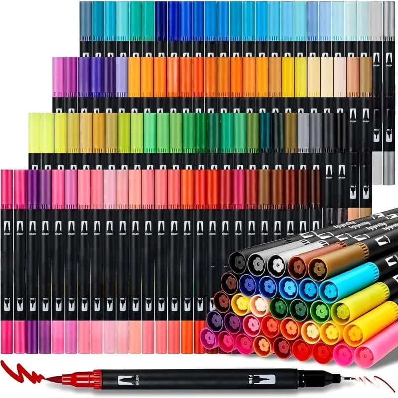 Set di Pennarelli Artistici a Doppia Punta 12/24/36/48/60/72 Colori, Pennelli e Punta Fine per Disegno ad Acquerello, Forniture per Manga