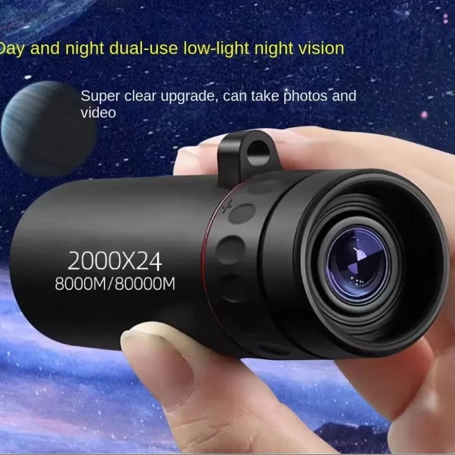 Telescopio Monoculare Nero 2000x24 Portatile ad Alta Definizione per Esterni, Mini Binocolo Professionale a Doppio Uso per Fotografia