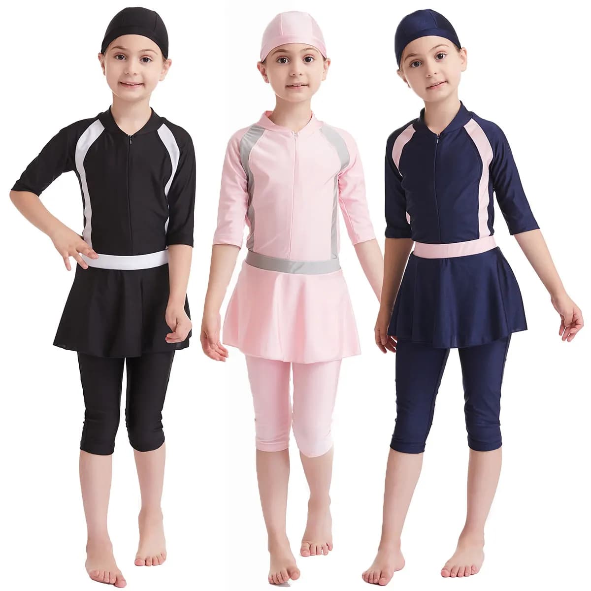 Muslim Swimwear Girl Berretto Gonna Jumpsuit 3 Piece Swimsuit for Girls Islamic Arab Swimwear Children Beachwear 3-16Y