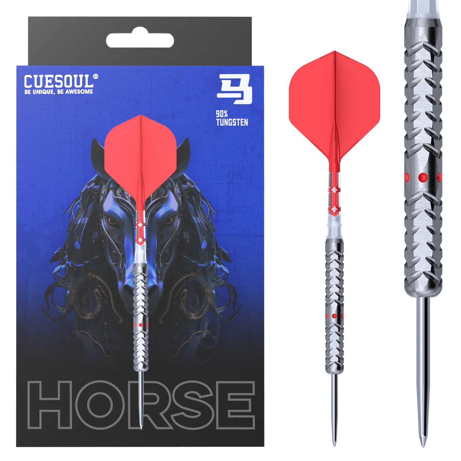 CUESOUL Chinese Zodiac 'HORSE'22/24g punta in acciaio 90% Set di freccette in tungsteno con rivestimento in titanio e volo ROST T19 integrato