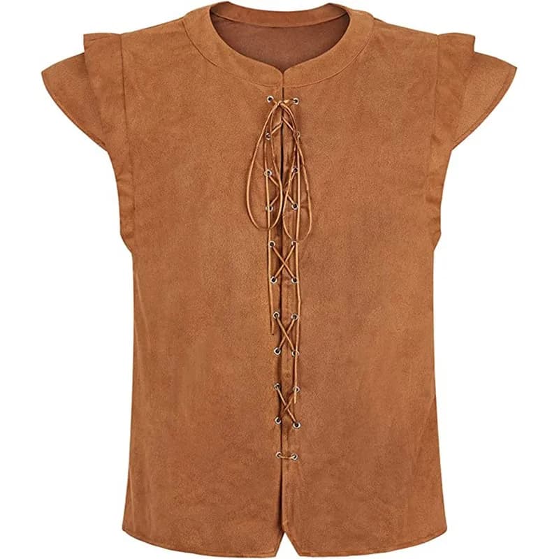 Renaissance Viking Pirate Roleplay Suede T-Shirt Halloween Velvet Backless Tank Top Women's Ethnic Costume Stage Costume