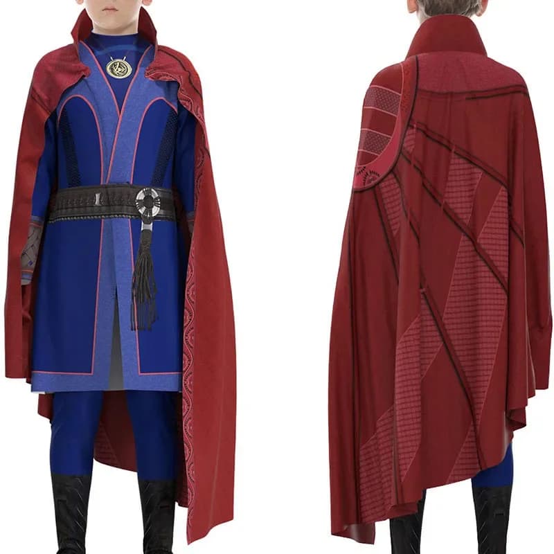 Dr Cosplay Doctor Strange Costume pour adultes et enfants, combinaison RapJumpsuit bleue, Everak rouge, ensemble complet pour Ha