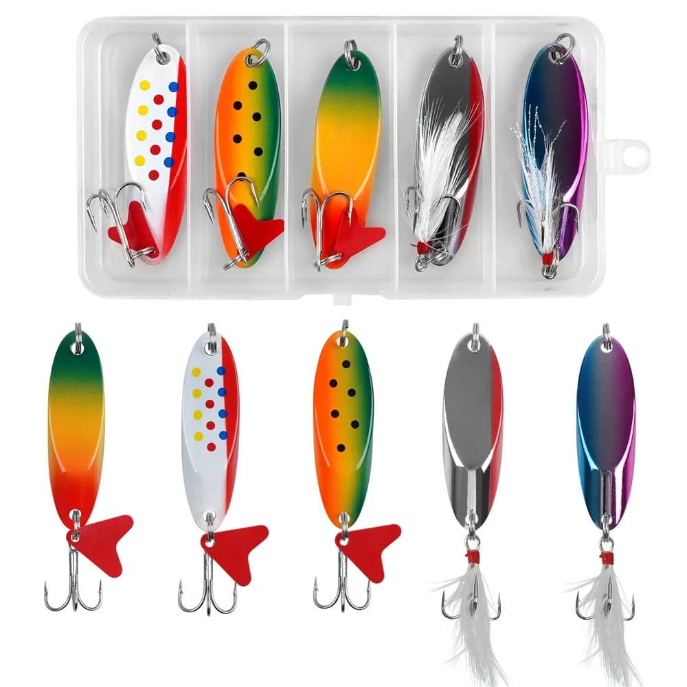 5 pieces tablespoons fishing baits metal jig launch spoon bass fishing bait crappie Walleye artificial bait with equipment box
