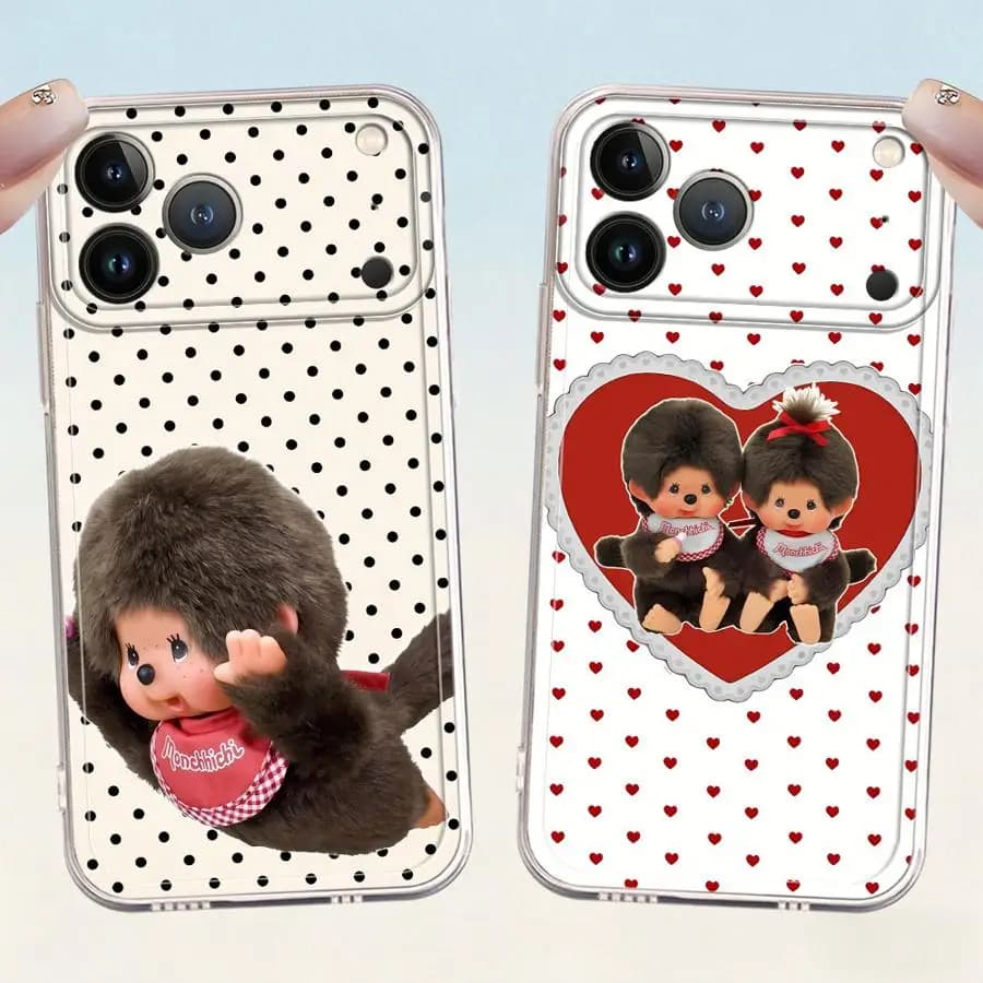 Custodia Morbida per Telefono con Simpatici Personaggi M-monch-hichis per iPhone 17 Pro Max 13 Pro 16 15 XS Max 11 XR Air 17e 12 Mini 14 Plus