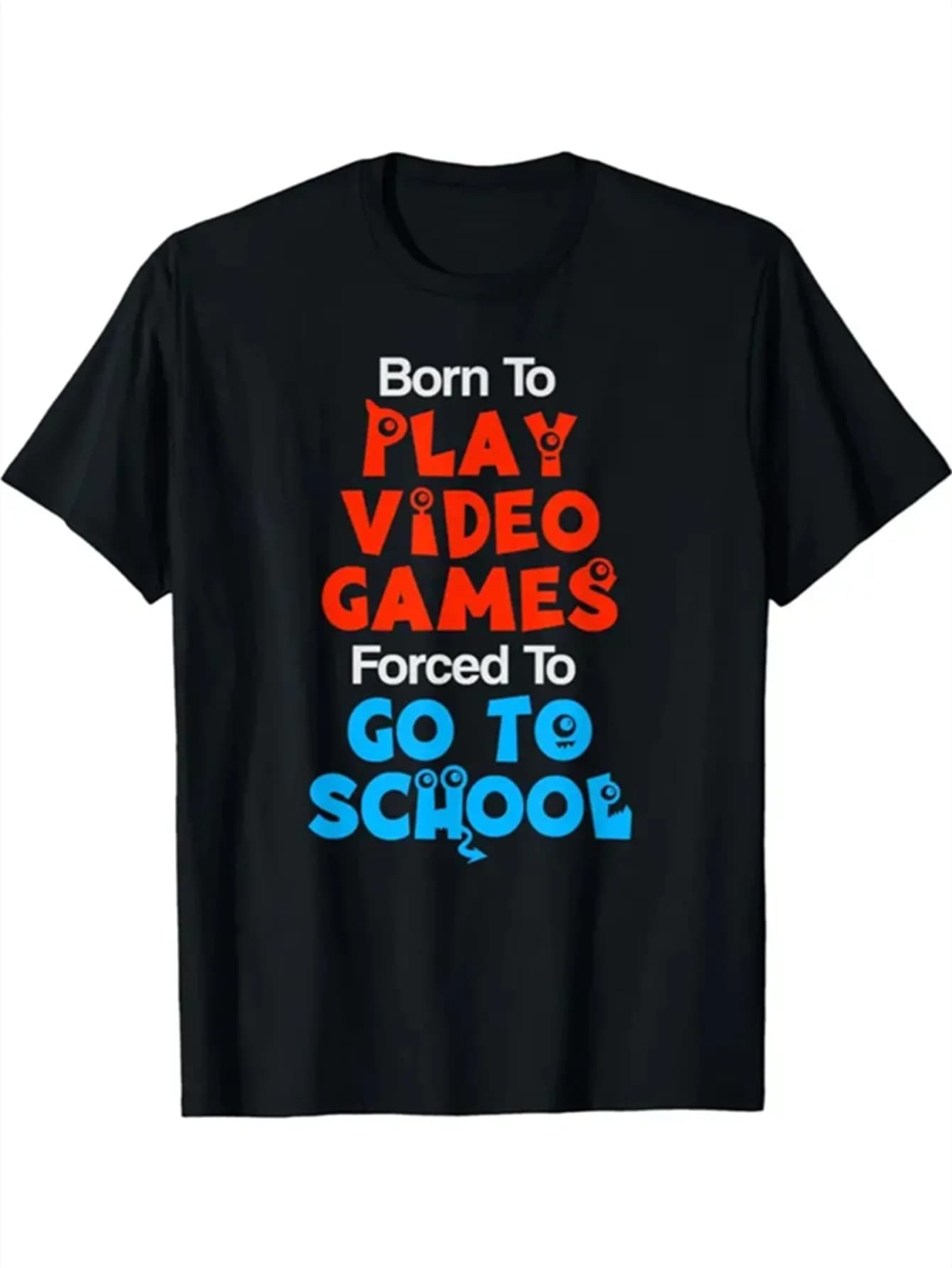 Magliette con grafica con scritte per bambini "Born to Play Video Games Forced to Go to School" Magliette a maniche corte carine e comode per ragazzi/ragazze