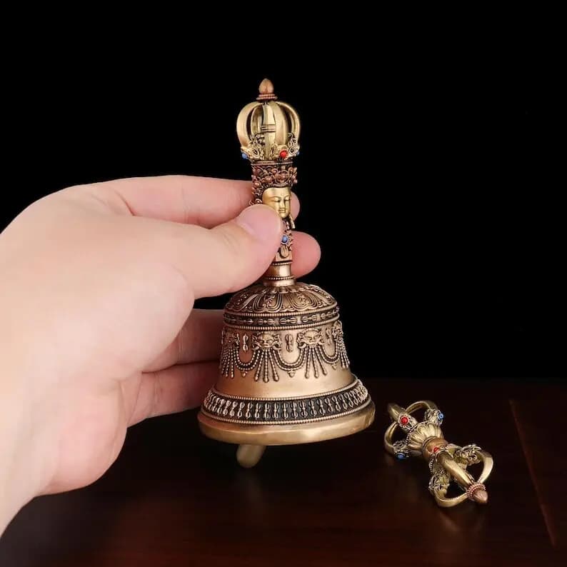 Tibetan Vajra and Bell Set, Tantric Buddhism Ritual Tools, Meditation Room Decor