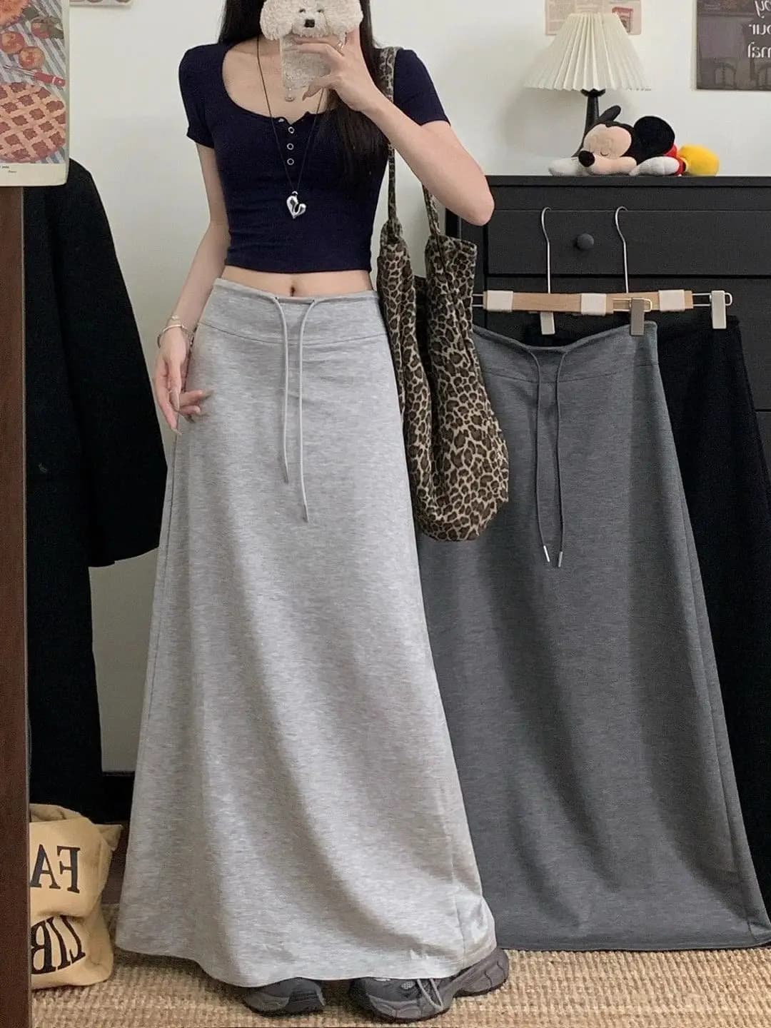 High Waist Loose Pure Color A-Line Long Skirt Women's Spring Autumn Lazy Style Versatile High Waist Straight Tube Skirt