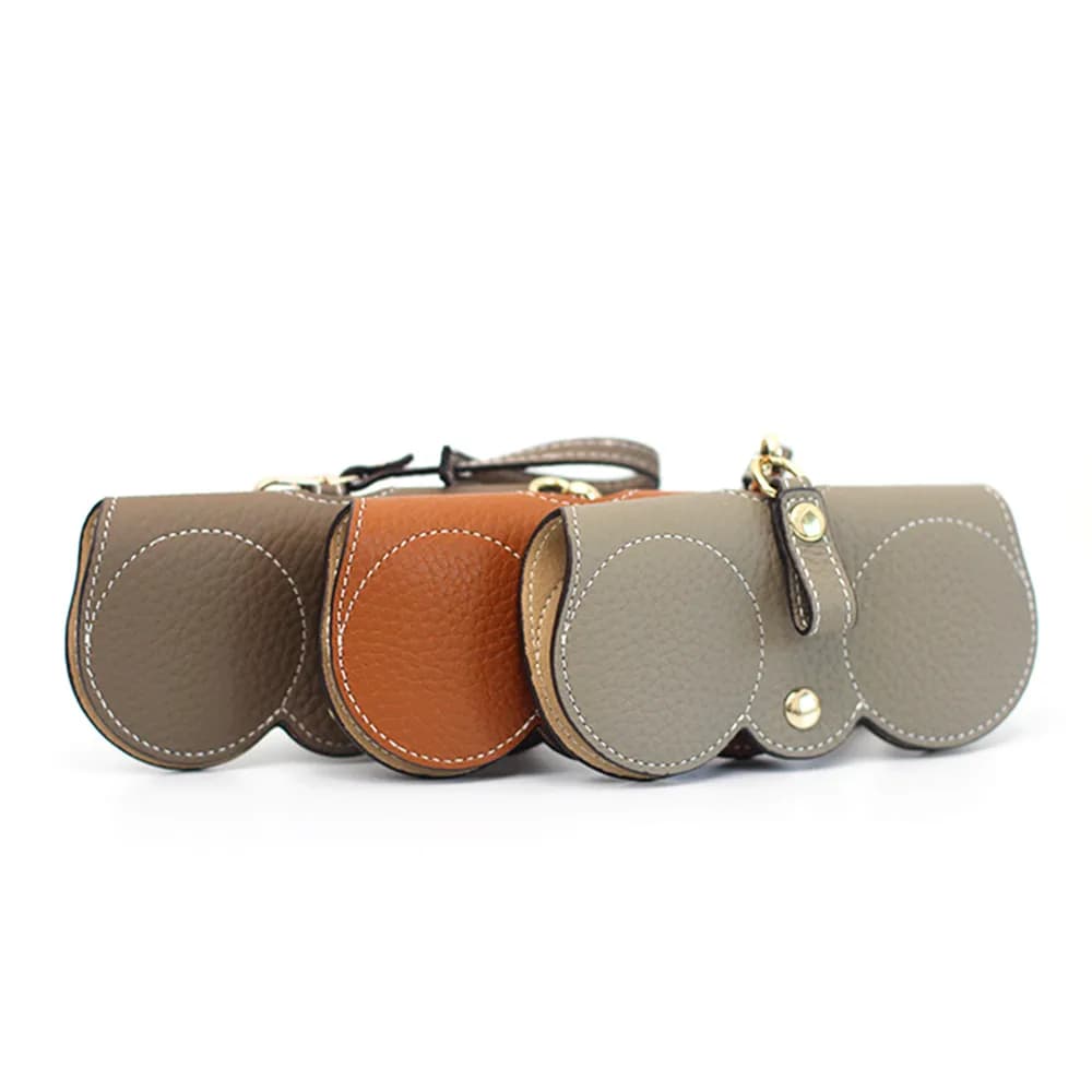 Designer Genuine Leather Glasses Case For Women Luxury Eyewear Accessories Simple Cute Wristlet Portable Sunglasses Holder Bags
