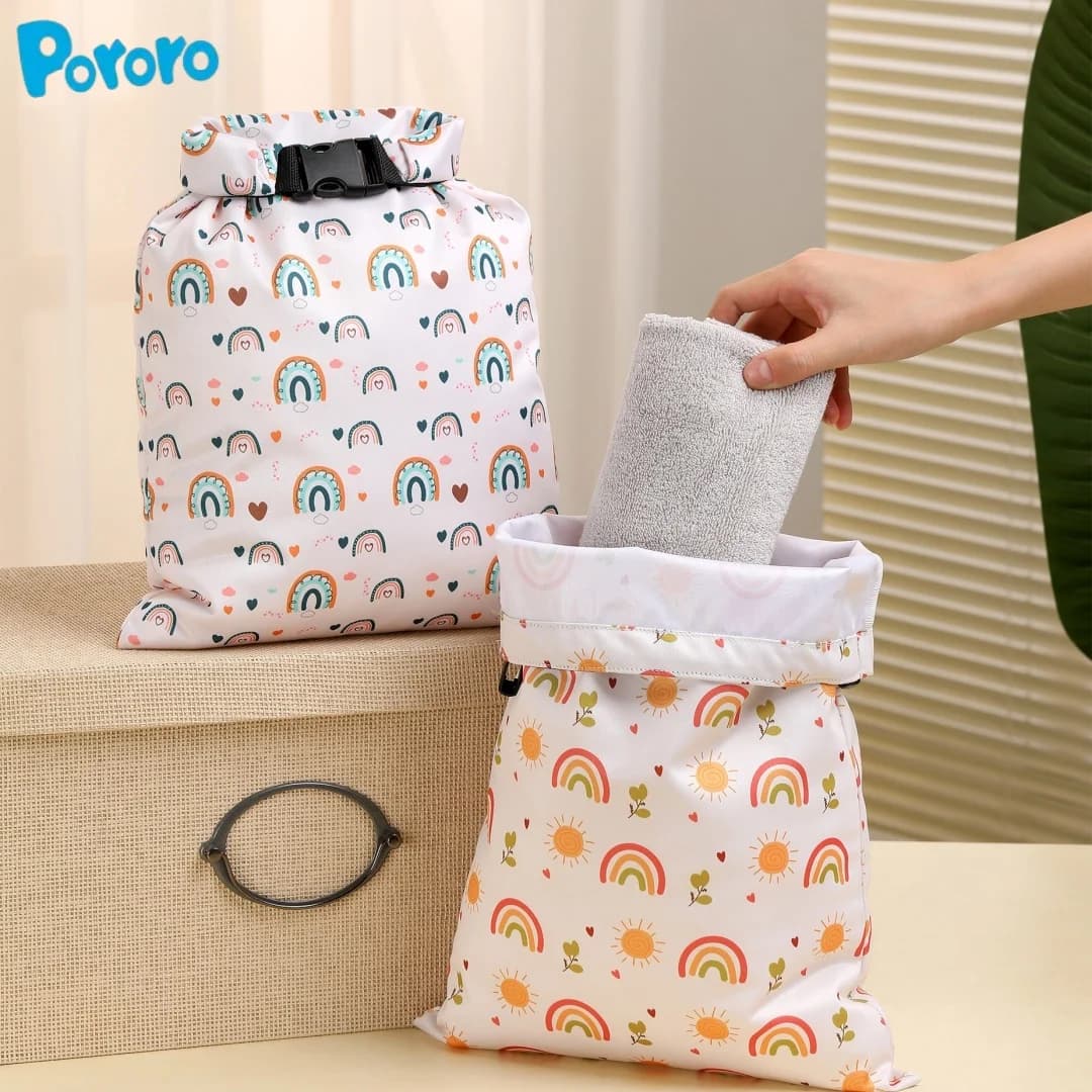 Borsa per pannolini per neonati, borsa per mamma impermeabile a doppio scopo asciutta e bagnata, borsa da viaggio portatile ecologica, lavabile e riutilizzabile