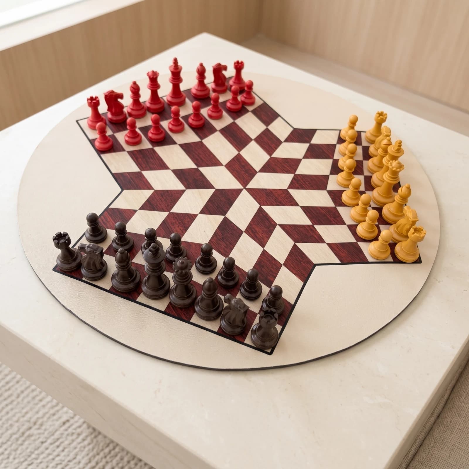 3-Player Chess Set Portable Three-Player Chess Chessboard Beginner-Friendly Easy to Store for Families, Travel, Classroom