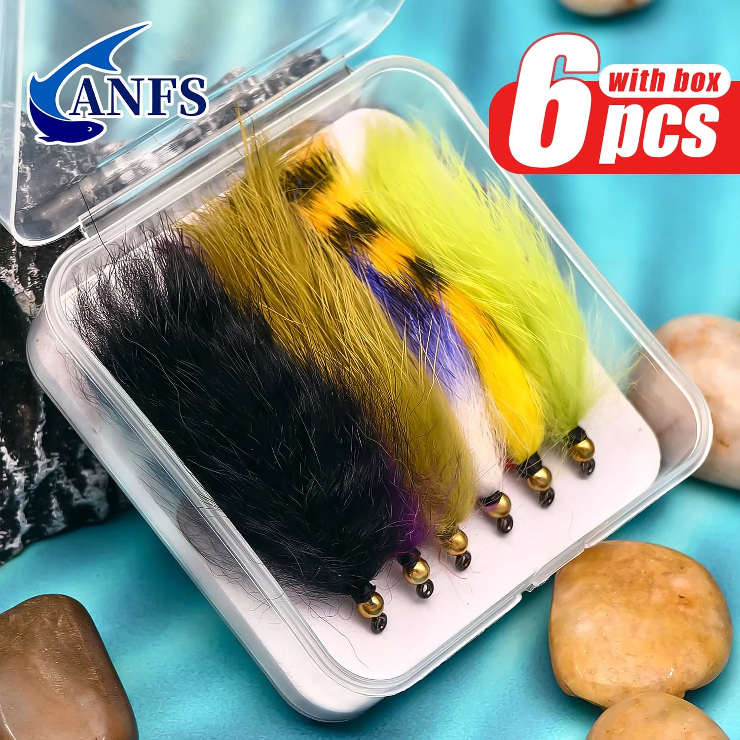 ANFS Zonker Fly fishing flies kit, packing with 6, with storage box, gift for fly fishing