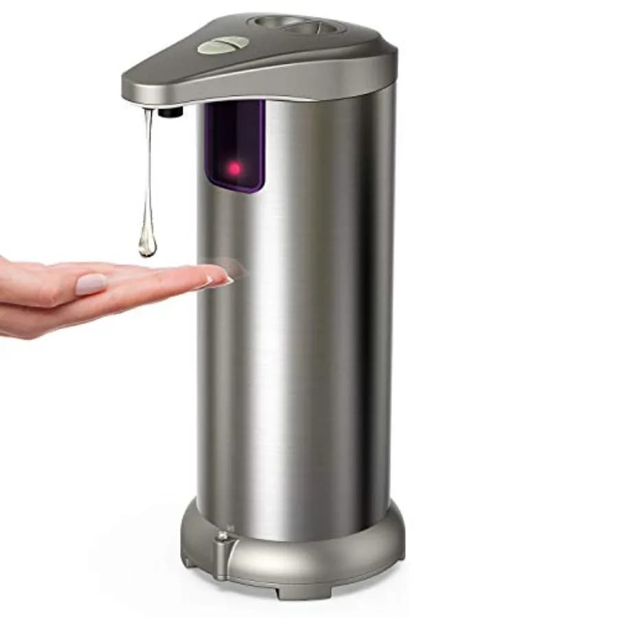 Dispenser Automatico di Sapone a Infrarossi, Dispenser con Sensore, Dispenser di Sapone Senza Contatto in Acciaio Inox con Base Impermeabile per Bagno