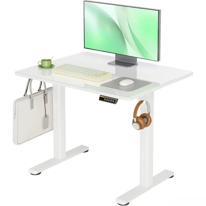 Piccola Scrivania in Vetro Regolabile in Altezza, 35x20 Pollici, Scrivania Elettrica Regolabile per Postazioni di Lavoro al Computer, Installazione Rapida