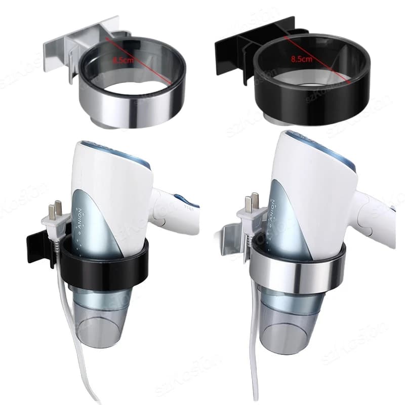 Hair dryer holder without punching, durable adhesive, wall mounted, for bathroom, hairdryer, organizer, bathroom shelf
