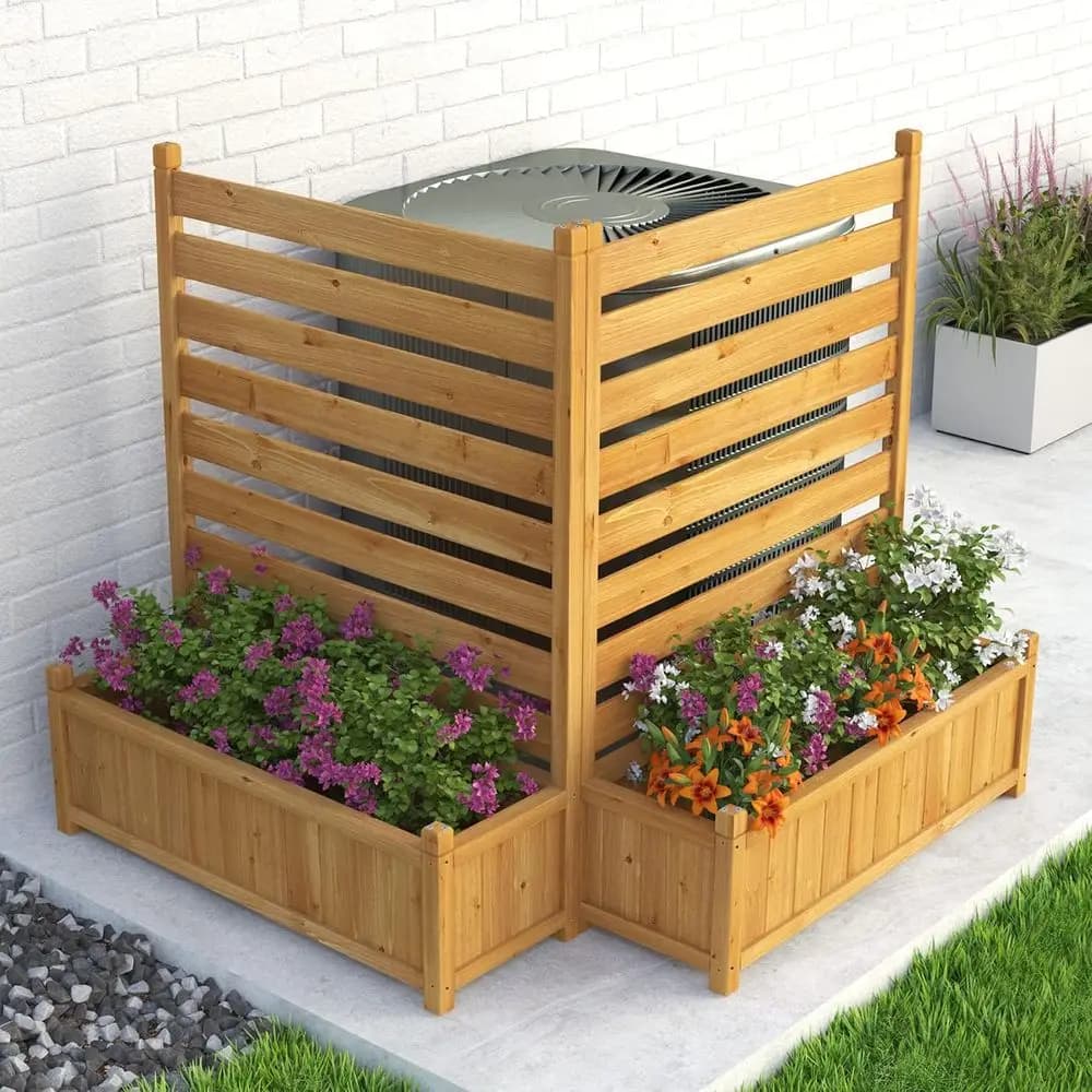 GDL Air Conditioner ence Outdoor Wood Privacy Sn with Planter Box or Trash Can Pool Equipment No-Dig Kit 36" W x 45" H （2 Panels