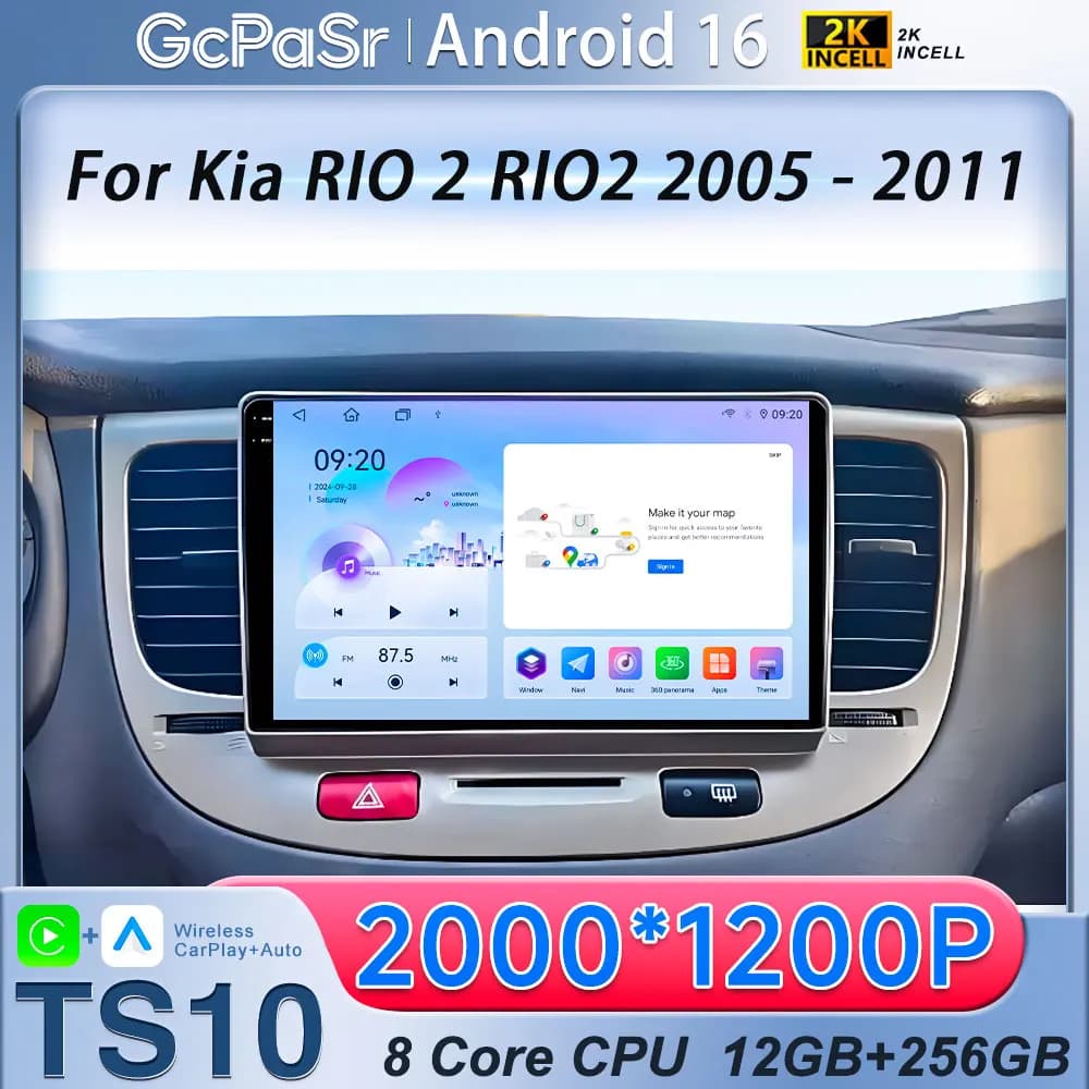 Per Kia RIO 2 RIO2 2005 - 2011 Autoradio Android 16 con Bluetooth WIFI, Lettore Multimediale Video, GPS 4G, Senza 2 Din, Telecamera 360 Gratuita