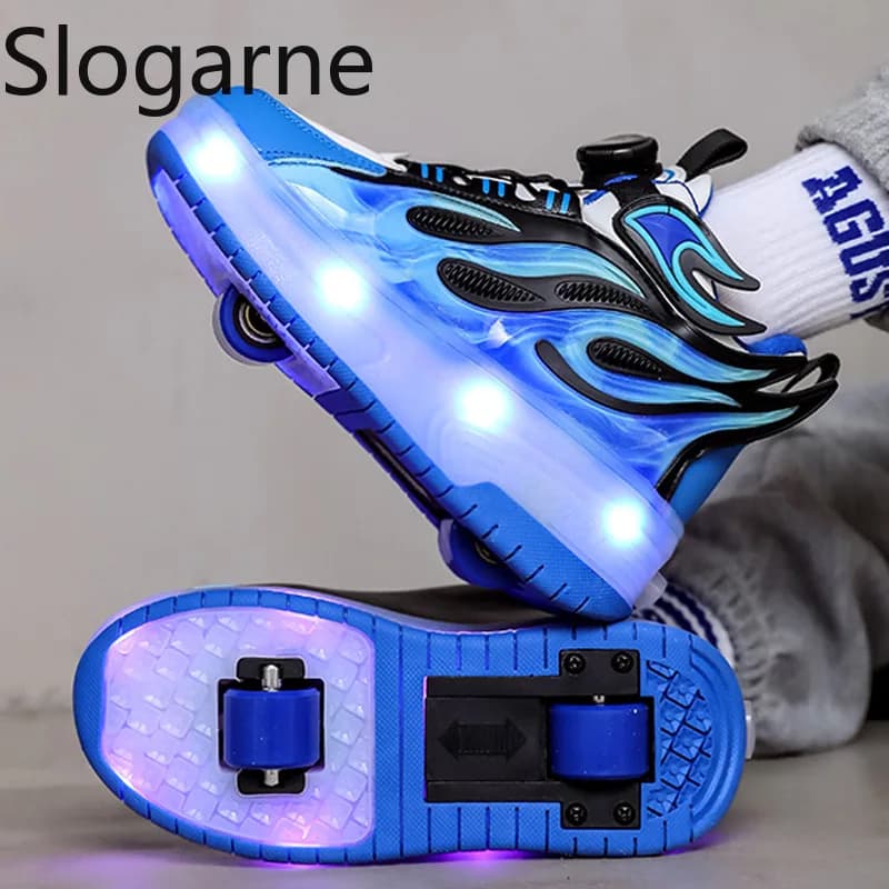 Boys 2 Wheels Roller Sneakers Men Roller Skates Shoes with LED Light GYM Sports Children Footwear Charge Running Runaway Shoes