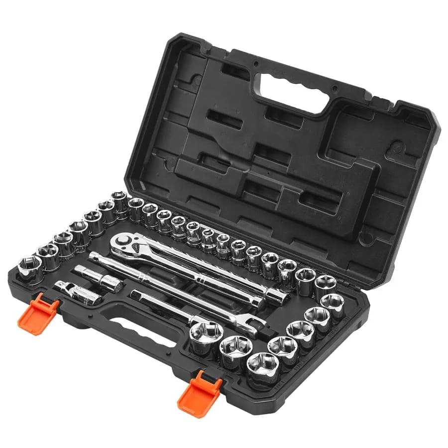 33-Piece Socket and Ratchet Set 1 2 Inch Drive SAE and Metric Sizes Mechanic Tool Kit with Ratchet Wrench Extension Bar and Dur