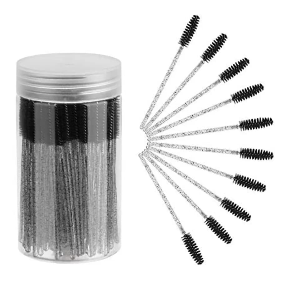 100PCS Disposable Eyelash Brush, Mascara Wands Makeup Brushes Applicators Kits for Eyelash Extensions and Eyebrow with Containe