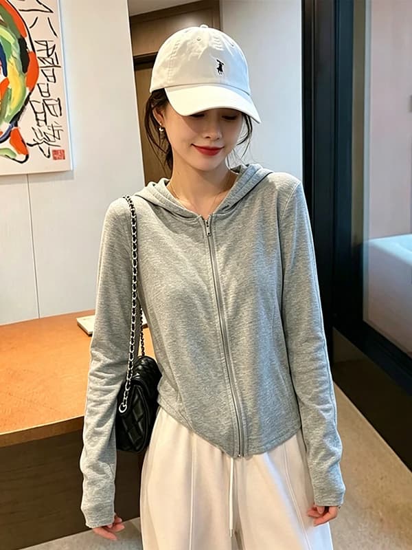 Giacca corta da donna con cerniera stile coreano, nuova collezione estiva, top snellente con protezione solare, manica lunga, altro materiale, capospalla