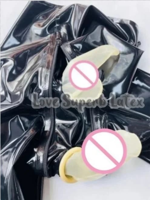 For man Black latex gummi leggings with attached toe socks hidden two transparent sheath Halloween Cosplay Party
