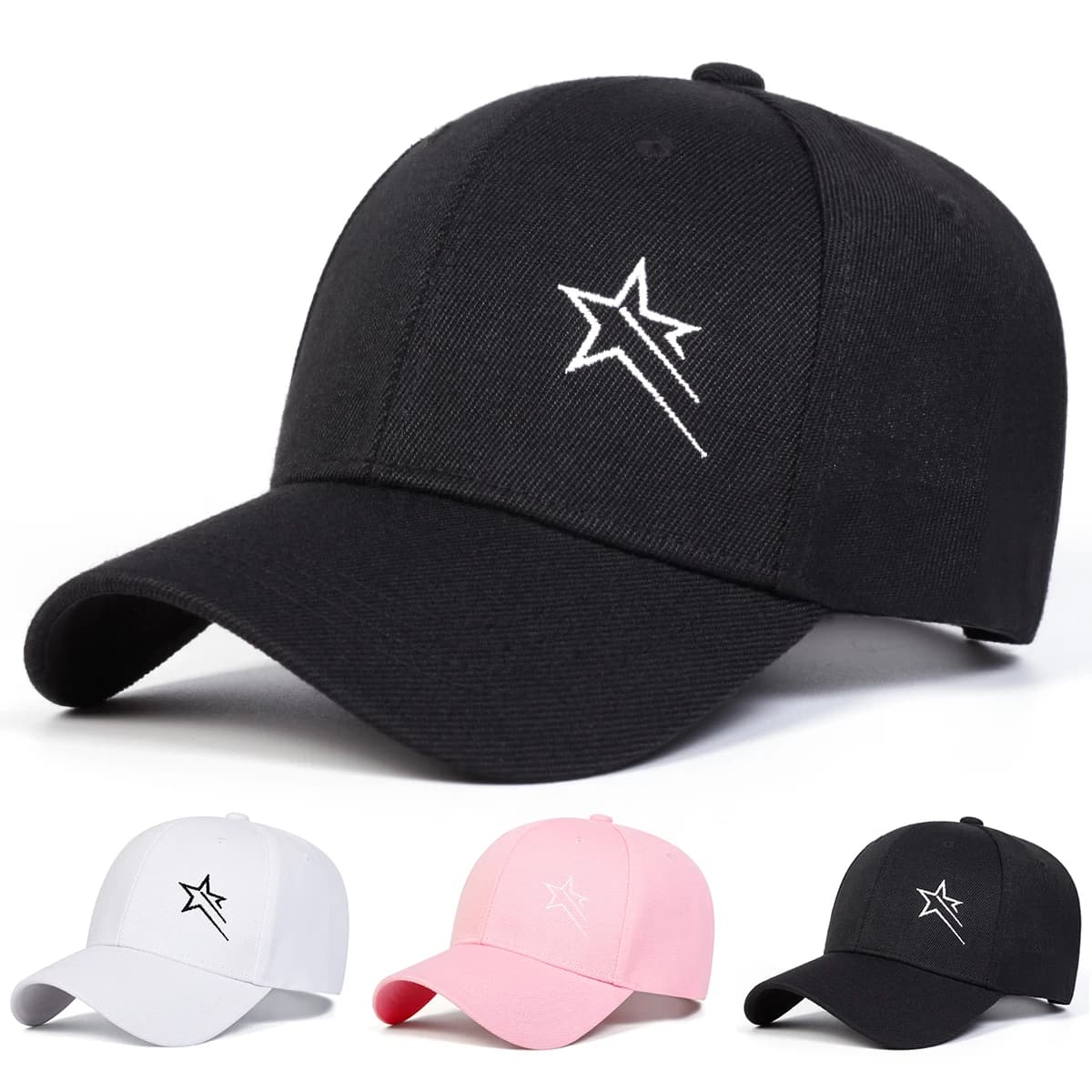 Unisex Five-pointed Star Embroidery Baseball Caps Spring Autumn Outdoor Adjustable Casual Hats Sunscreen Hat