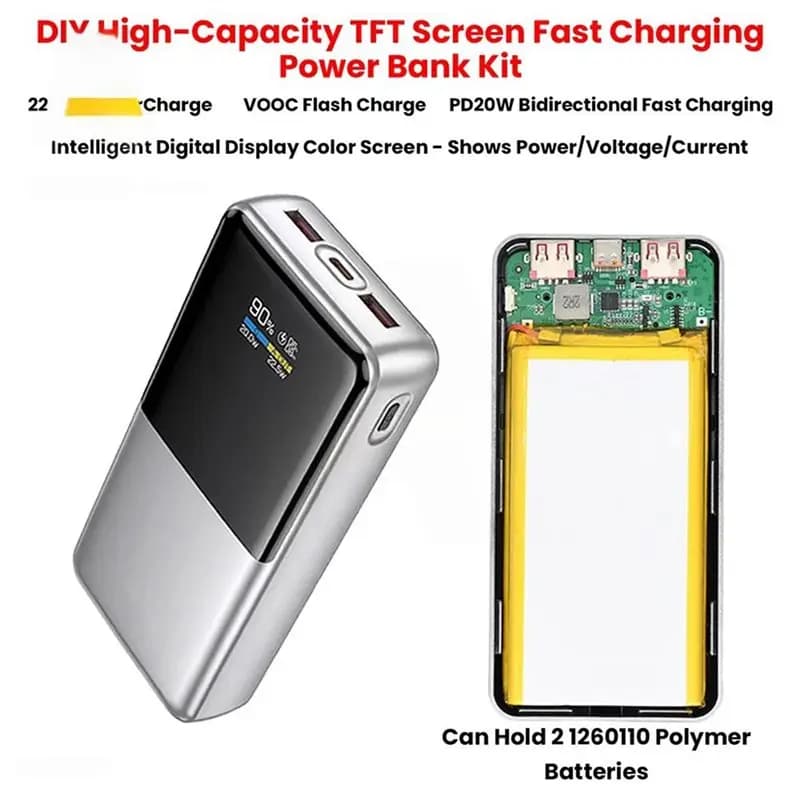 Scheda madre per power bank AA51 da 22,5 W con ricarica rapida e display digitale a colori TFT per batterie al litio ternario