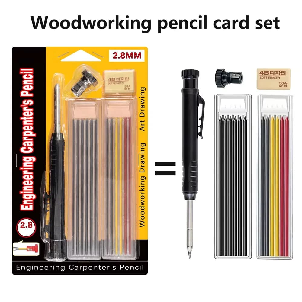 2.8mm Mechanical Pencil Deep Hole Marking Long Head Solid Carpenter Pencil Built-in Sharpener Metal Woodworking Deep-hole Marker