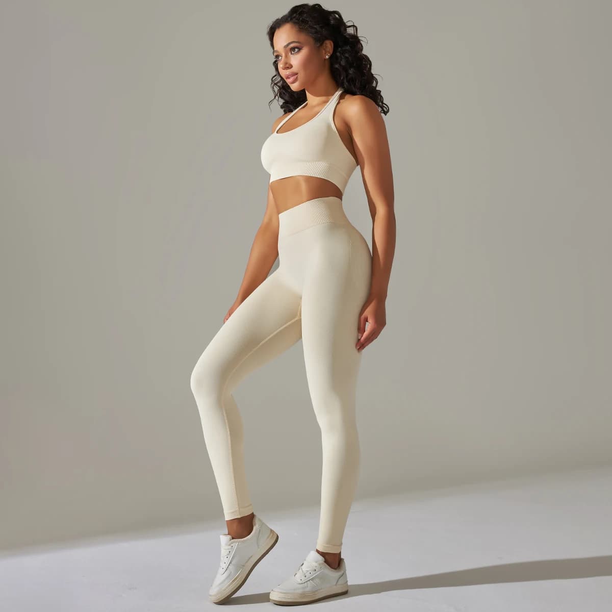 Set da 2 pezzi per donna Set da Yoga senza cuciture Set sportivo da palestra Set da reggiseno Sexy con scollo all'americana Leggings a vita alta tuta sportiva