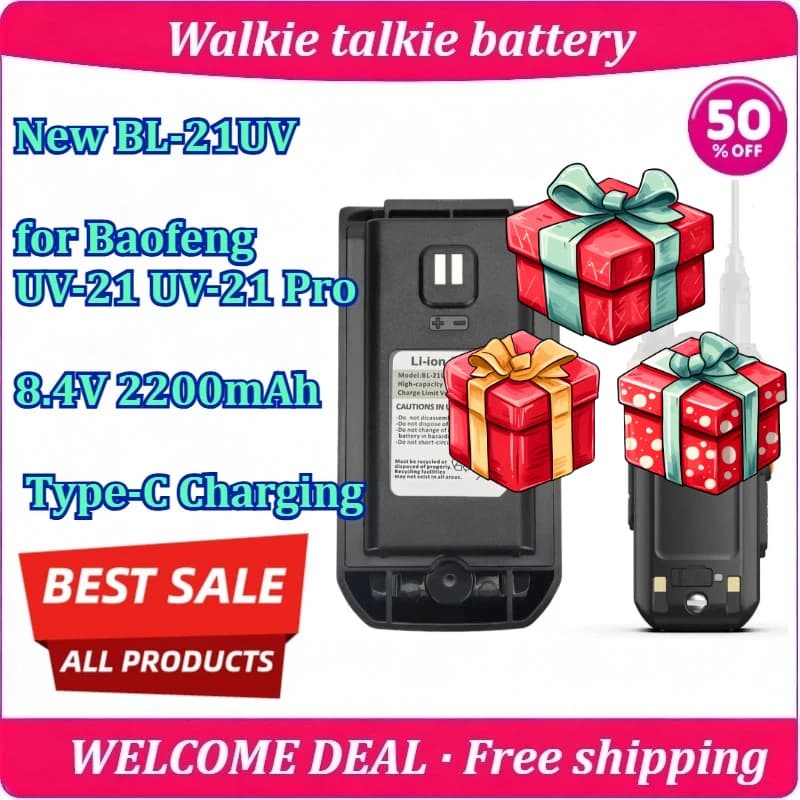 New BL-21UV for Baofeng UV-21 UV-21 Pro Walkie Talkie Battery 8.4V 2200mAh Type-C Charging High Capacity Long Endurance Battery
